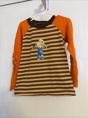 Girls' Orange & Brown Striped Scarecrow Raglan Long Sleeve Top